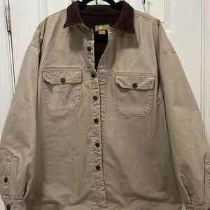 SUN RIVER MENS XL BUTTON UP BEIGE CORDUROY COLLAR BARN COAT WITH FLEECE LINING